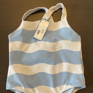Jacadi blue and white stripe one piece swimsuit